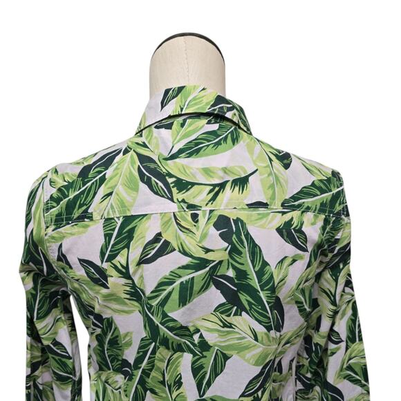 J McLaughlin Lois Shirt Women Sz Small Green Palm Tropical Leaf Vacation‎ Resort - Picture 8 of 9